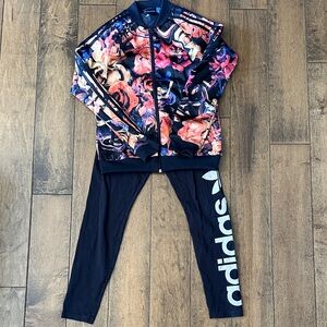adidas Navy Floral Zip Track Jacket with dark navy Logo Leggings